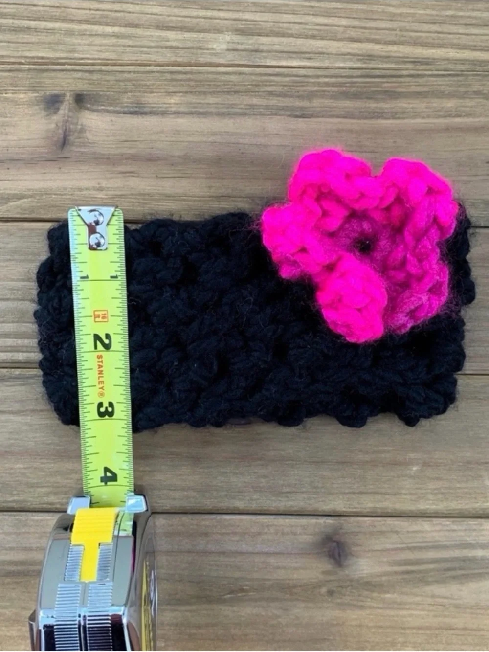 Black Crochet Headband with Hot Pink Flower - Kids Accessories